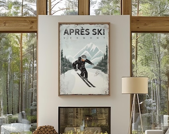 Skiing Wall Art: Personalized Vermont Lodge Decor - Rustic Style