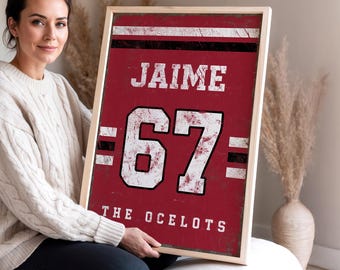 Vintage Sports Sign: Custom Red, Black & White for Kids’ Room Gift