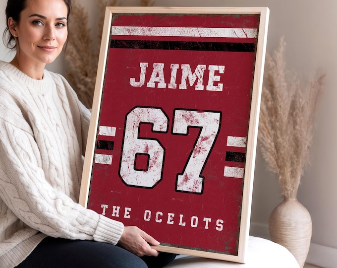 Vintage Sports Sign: Custom Red, Black & White for Kids’ Room Gift