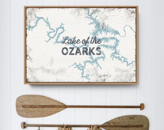 Custom Lake Map, Lake Of The Ozarks Silhouette Outline, Pale Blue Lake House Art