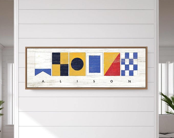 Personalized Last Name Sign with Nautical Flags, Custom Nautical Alphabet Flags Canvas Print, Vintage Sailing Decor for Lake House {nfw}