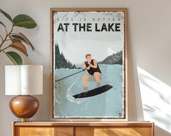 Personalized Wakeboard Wall Art - Rustic Lake House Decor