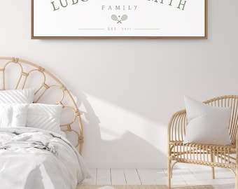 Family Name Wall Sign: Tennis Sports Print - Rustic Farmhouse Frame