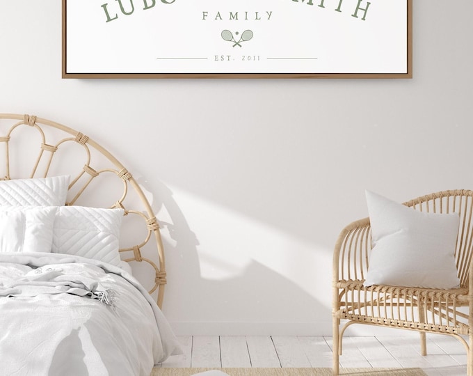 Family Name Wall Sign: Tennis Sports Print - Rustic Farmhouse Frame