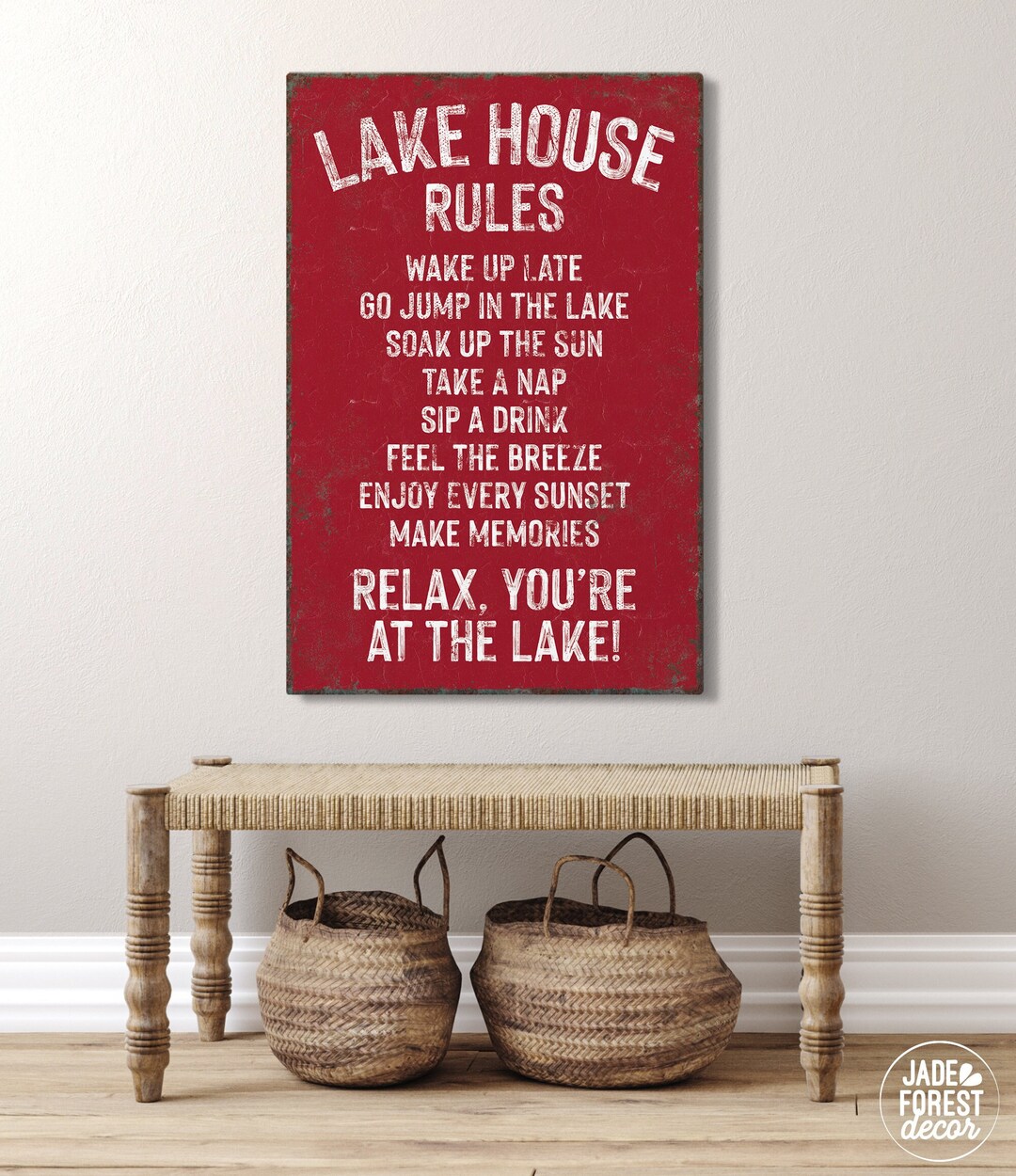Vintage lake House Rules Sign Dark Red Sign Etsy