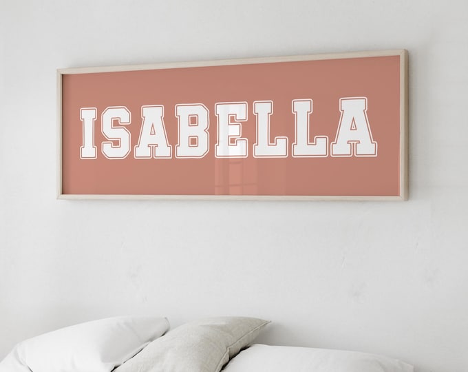 Coral Pink Custom Name Sign - Retro Sports Room Wall Art