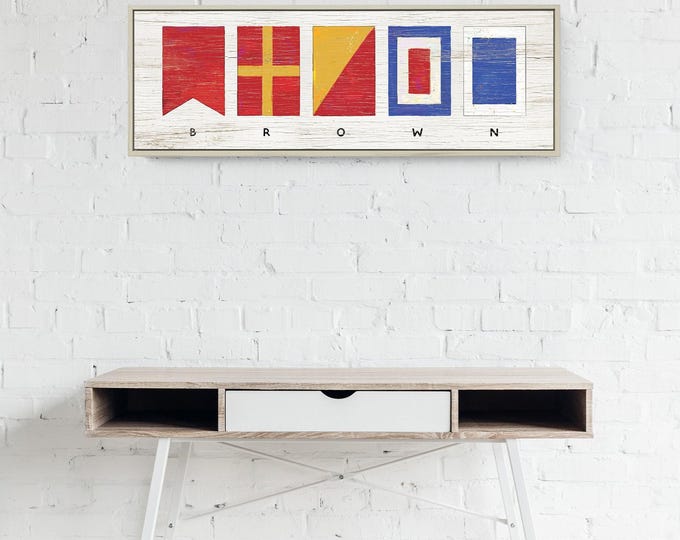 Custom Nautical Flags Sign, Large Personalized Canvas Print for Above Couch, Sailing Boat Last Name Wall Art for Lake House Decor {nfw}