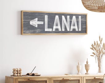 Slate Gray Lanai Sign - Vintage Style with Directional Arrow
