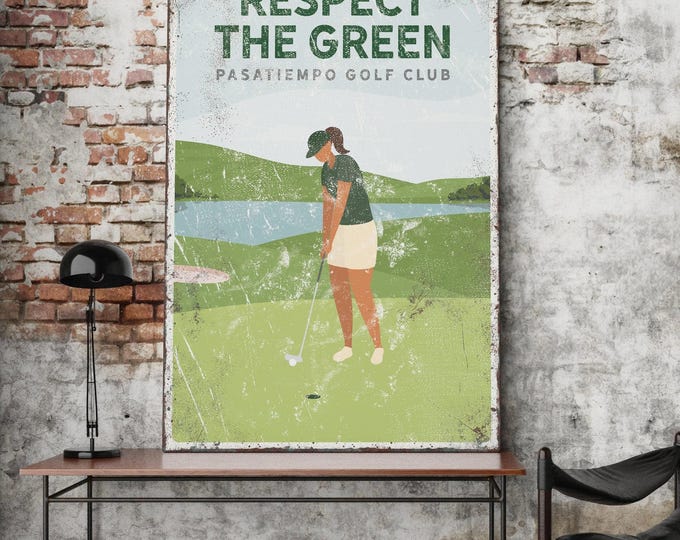 Personalized Vintage Golf Print: Woman Golfer on Canvas