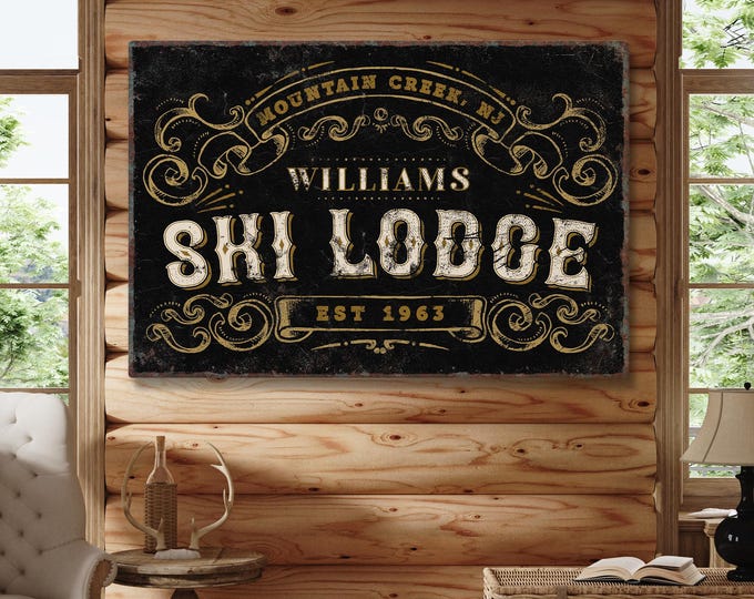 Custom Ski Lodge Sign, Personalized Family Name Sign, Large Winter Wall Art, Ski Lodge Decor, Family Name Sign for Ski Cabin, Gift for Her