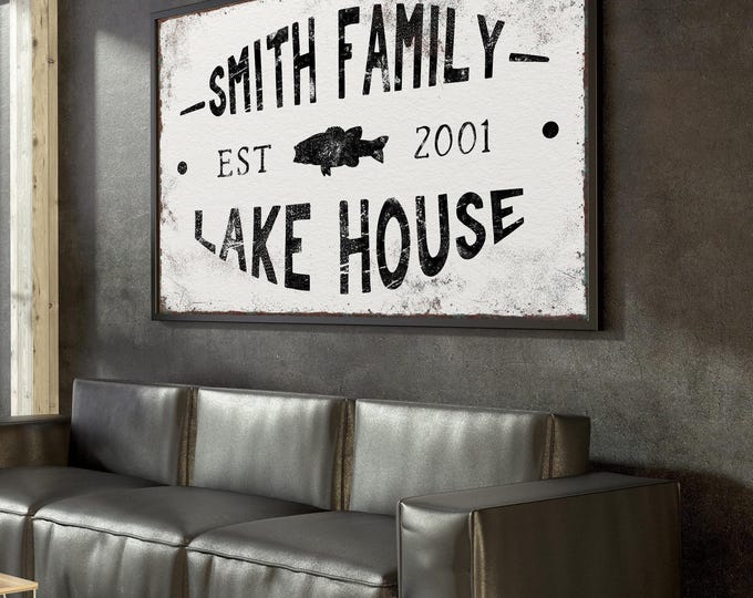 Bass Fishing Print: large LAKE HOUSE sign