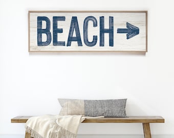 Vintage Beach House Sign: Nautical Arrow, Navy Blue Rustic Decor