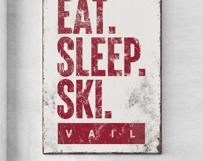Ski House Wall Art: Vintage Eat Sleep Ski - Red Canvas Print
