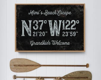 Personalized Beach House Sign - Vintage Nautical Coordinates Art
