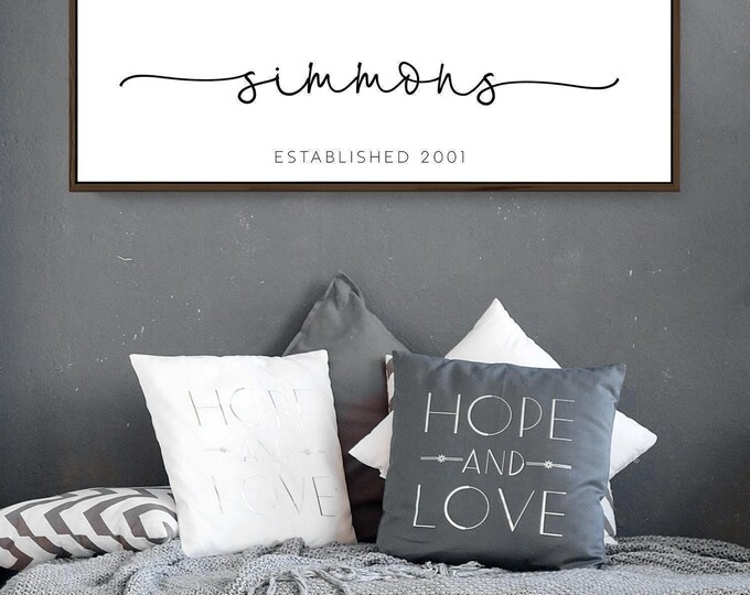 Farmhouse Canvas Sign, Rustic Last Name with Year (Custom Sizes & Frames)