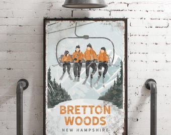 Bretton Woods, Personalized Ski Resort Sign, Chairlift Wall Art, Mountain Lodge Decor