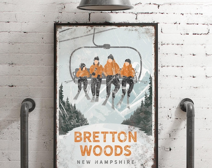Bretton Woods, Personalized Ski Resort Sign, Chairlift Wall Art, Mountain Lodge Decor