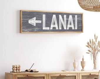 Slate Gray Lanai Sign - Vintage Style with Directional Arrow