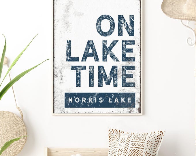 Nautical Lake Sign: Custom 'On Lake Time' Vintage Wall Art