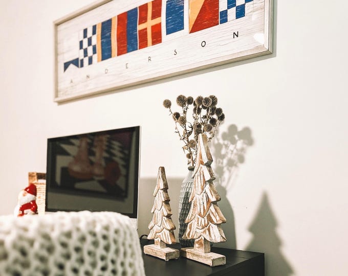 Personalized Nautical Flags Sign - Rustic Beach or Lake House Decor