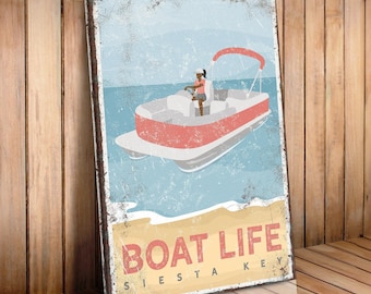 Boat Life Wall Decor: Personalized Beach House Sign (Canvas or Aluminum)