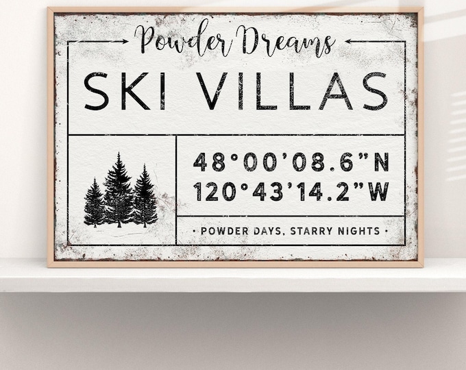 Ski Villas Wall Art: Vintage Style - Custom Name & Coordinates