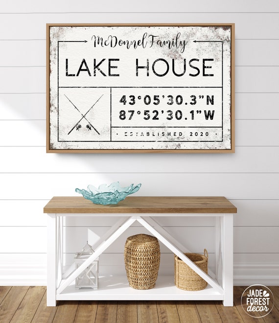 Custom LAKE HOUSE Canvas, Farmhouse Name Sign, Lakehouse