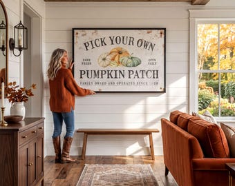 Pumpkin Season Art, Custom Pumpkin Patch Sign, Sage and Cream Fall Farmhouse Decor