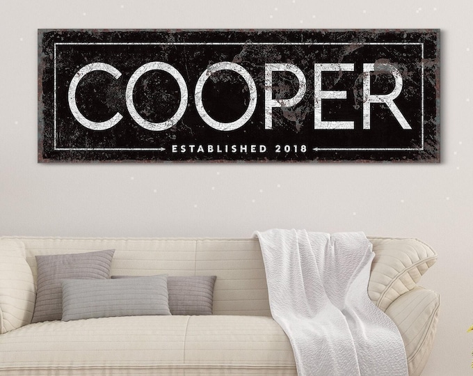 Custom family name sign with established year, farmhouse entryway wall art