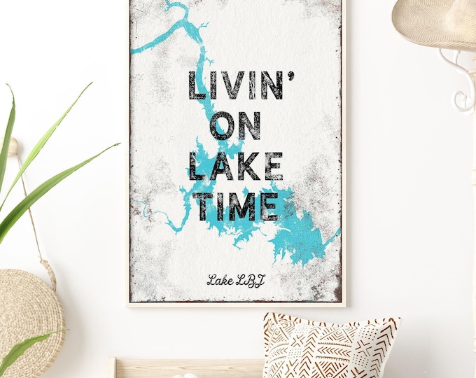 Aqua Lake Sign, Livin On Lake Time Black Lake House Decor, Personalized Art