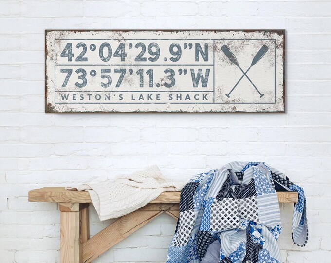 Farmhouse Coordinates Sign, Custom Lake House Decor (Multiple Sizes)