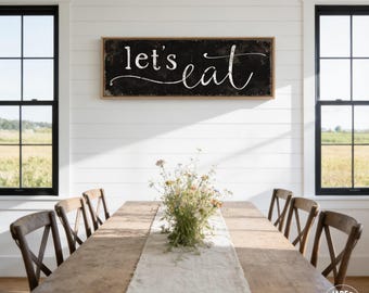 Let's Eat Wall Art: Vintage Black Farmhouse Style (Canvas or Aluminum)