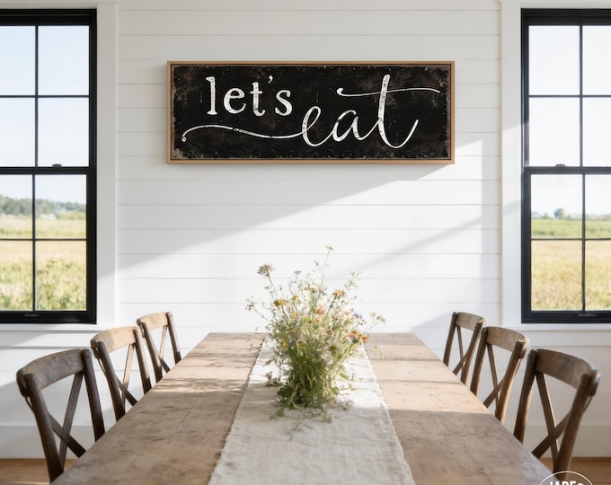 Let's Eat Wall Art: Vintage Black Farmhouse Style (Canvas or Aluminum)