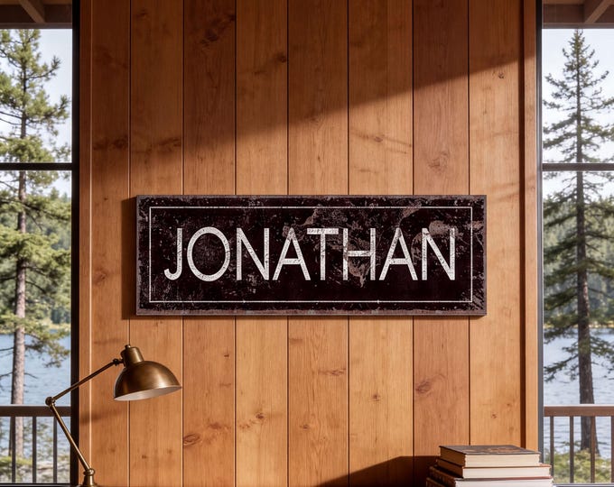 Rustic Nursery Decor, Modern Black Baby Name Sign, Dark Vintage Sign, Custom Baby Boy Canvas, Personalized Nursery Art, Unique Gift for Mom