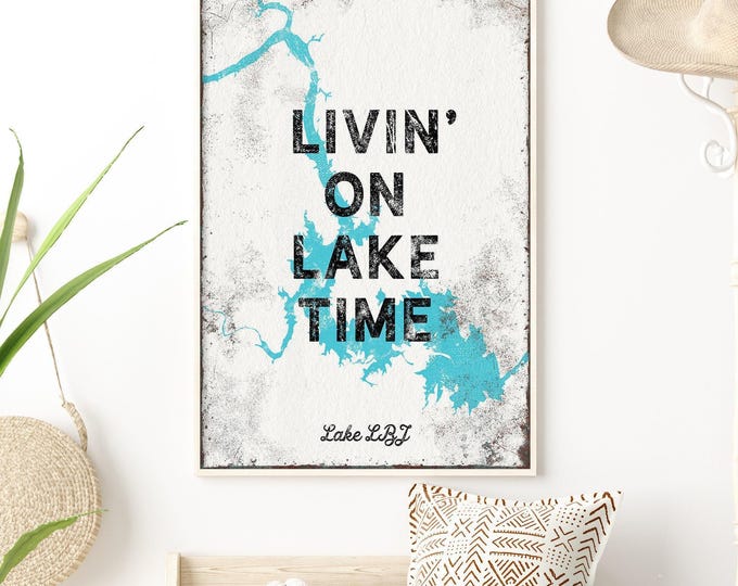 Aqua Lake Sign, Livin On Lake Time Black Lake House Decor, Personalized Art
