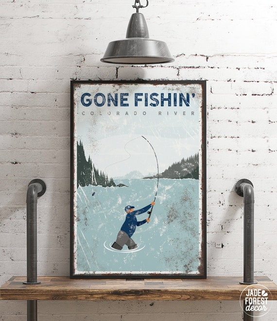 Gone Fishing Colorado River Poster Custom Vintage Fly Fishing Art