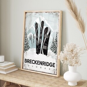 Breckenridge Colorado Ski Poster, Custom Mountain Lodge Decor, Framed Ski Wall Art, Personalized Vertical Ski Wall Decor, Skiing Home Gift