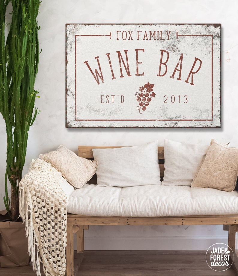 personalized WINE BAR canvas vintage wine sign for home bar decor, custom corkscrew art print on large framed canvas, winery gift idea 画像 10