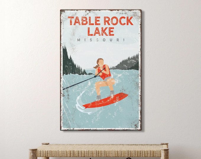Wakeboard Wall Decor: Custom Vintage Lake Poster (Canvas or Paper)