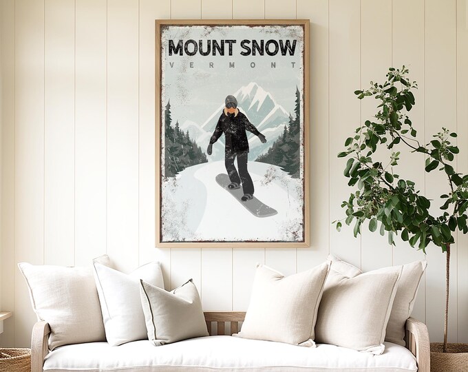 Custom Snowboard Lodge Art - Mount Snow Vermont Wall Decor