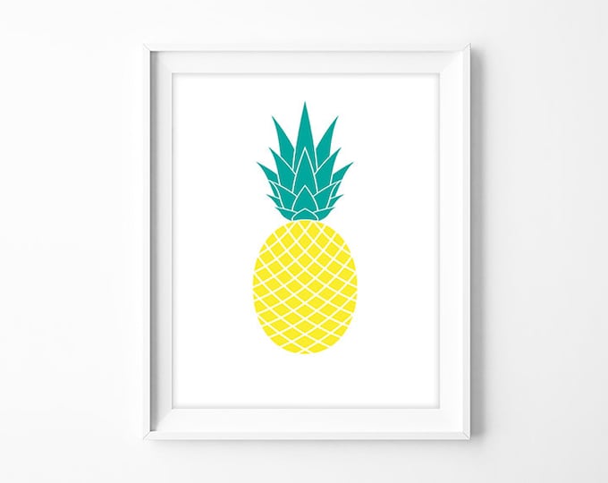 pineapple poster, pineapple art printable poster // bright yellow modern art // kitchen decor // DIY nursery sign PDF (iconic shapes)