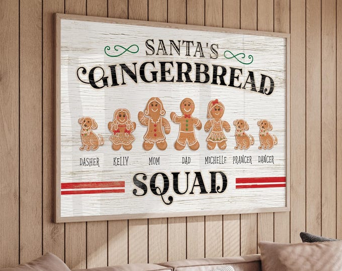 Gingerbread Family Wall Art: Custom Holiday Decor (Includes Dogs, Multiple Sizes)