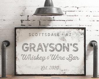 Scottsdale Bar Sign, Personalized Whiskey and Wine Bar Print, Custom City Bar Wall Art