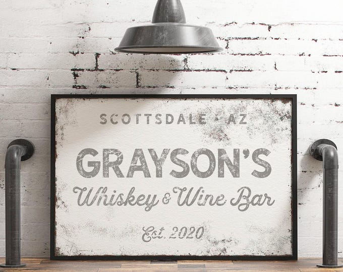 Scottsdale Bar Sign, Personalized Whiskey and Wine Bar Print, Custom City Bar Wall Art