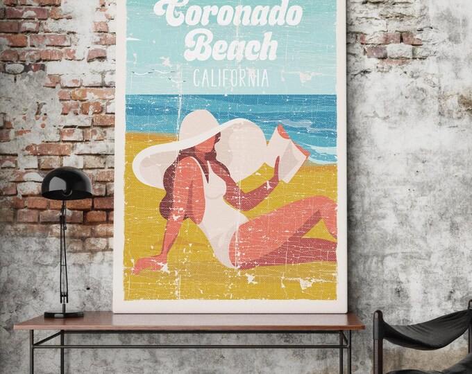 Beach House Decor, Vintage Home Decor, Girlfriend Gift, Retro Coastal Canvas Print, Personalized Hampton Beach Wall Art, Unique Gift {rpb}