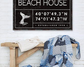 Beach House Wall Art: Custom Family Name - Black Boho Farmhouse Style