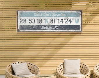 Nautical Coordinates Wall Art - Personalized Blue Gray Lake House Decor