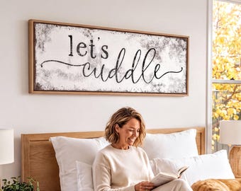 Lets Cuddle Sign, Cozy Couples Wall Art, Vintage Bedroom Decor, Anniversary Gift