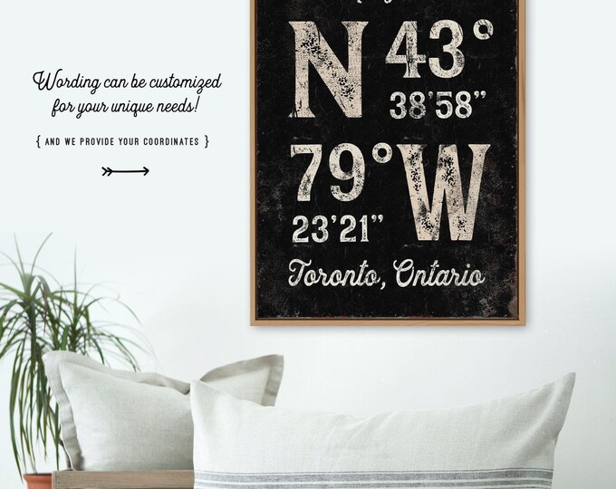 Custom Coordinates Sign - Vintage Farmhouse Style with Last Name