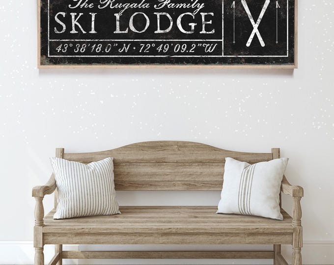 Ski Lodge Wall Sign: Vintage Style with Custom Coordinates (Multiple Sizes)